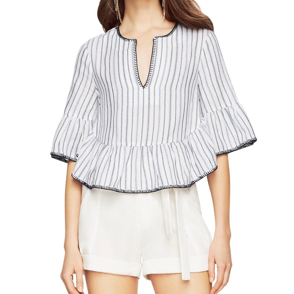 BCBGMaxAzria Immane Embroidered Ruffle Crop Top